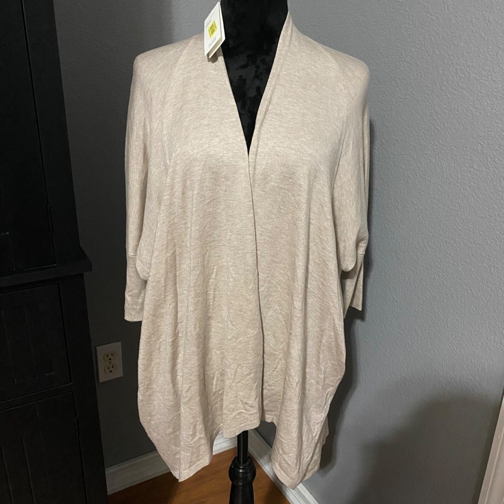 Eileen Fisher Cardigan Womens S/M Angle Front Lightweight Tencel Drape Beige NWT